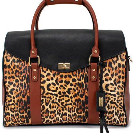 Leopard Vegan Leather Weekender Tote Bag