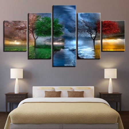 Tree Seasons - 5 Piece Canvas Wall Art Painting | Nature Inspired Wall Art