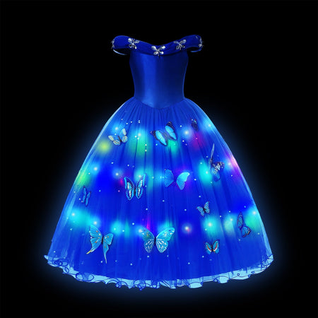Disney Cinderella Costume Led Light up Girls Princess Cosplay Dress Halloween Party Costume Kids Birthday Wedding Gown