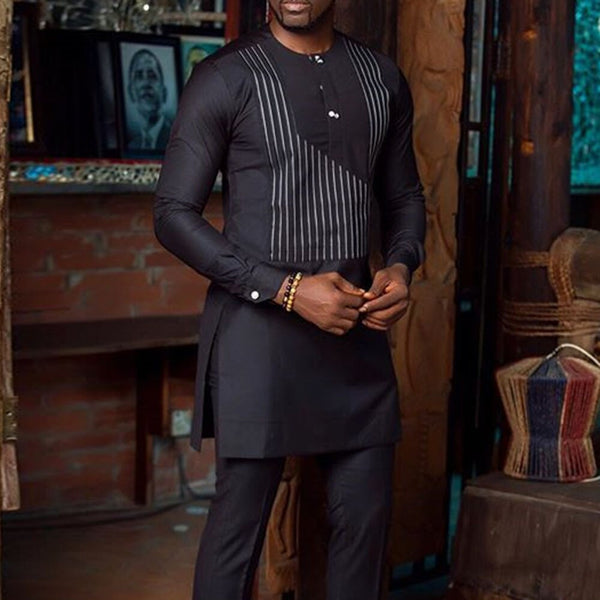 Men&#39;s African Shirt and Trousers Suit in Black