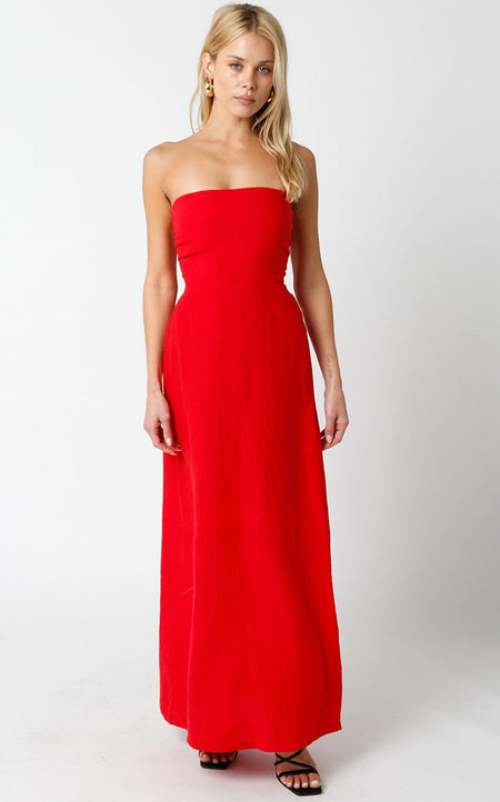 Red Blair Linen Maxi Dress
