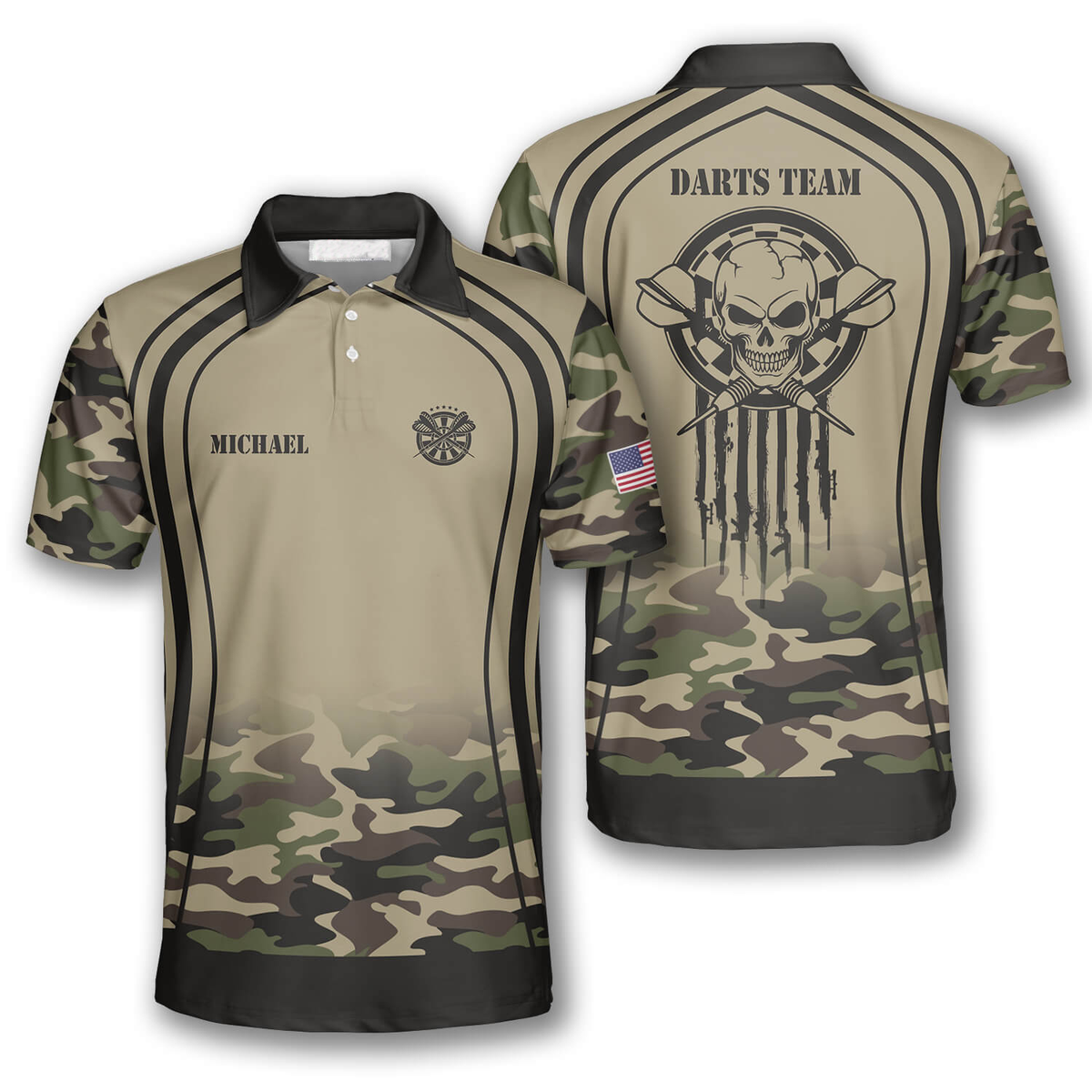 Skull Grim Reaper Camouflage Custom Darts Shirts for Men, Custom Dart Team Shirt