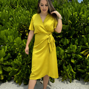 Leila Midi Wrap Dress - Vibrant Lime