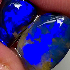 Lightning Ridge Rough / Rubs / preforms Blue on Black Crystal Knobby opal Miners Bench 7.2cts Gorgeous Bright Fires 16x11x2mm &amp; 14x8x3mm WAD32