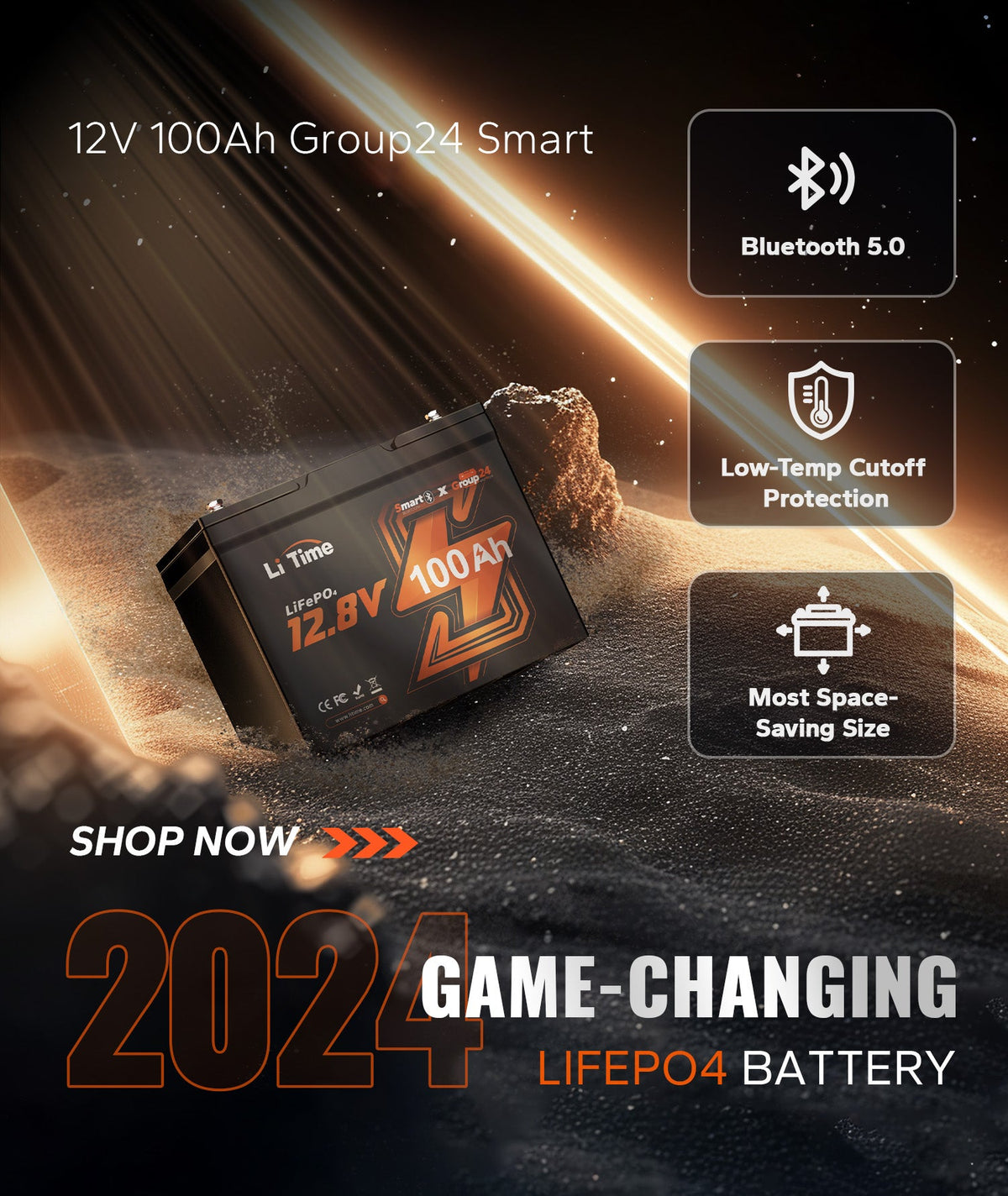 🔥Game-Changing 12V 100Ah Group 24 Bluetooth LiFePO4 Battery: $100 OFF  Launch Price for a Limited Time Only! - Ampere Time