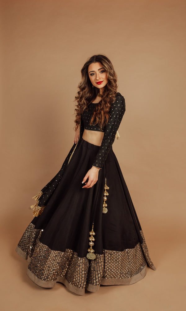 CC3102 Black Lehenga Choli With sequins Embroidery border Online