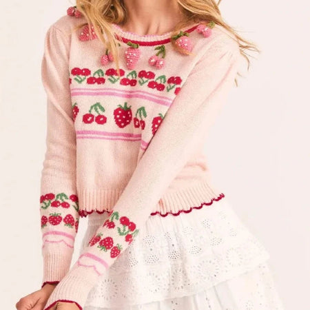 Pink Cherry &amp; Strawberry Cropped Cardigan