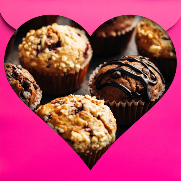 Image of muffins within a heart cutout shape
