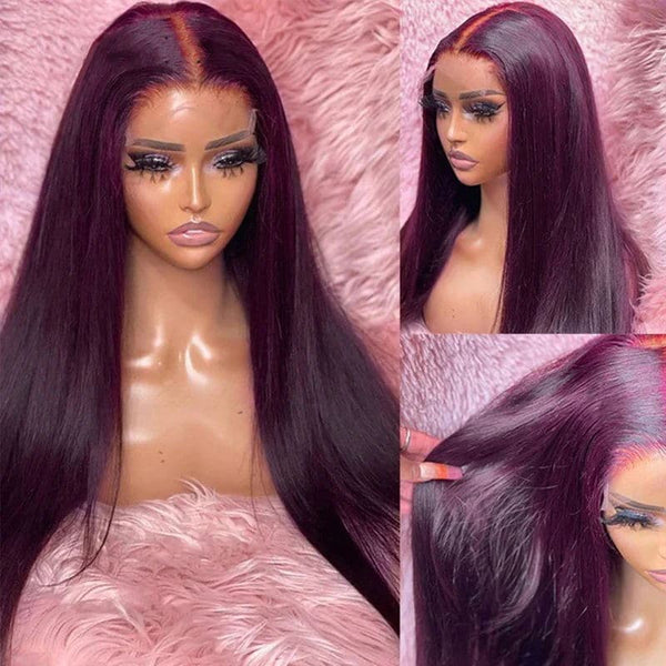 Hot&amp;Pop Trendy Dark Purple Plum Colored 13x4 Lace Front Silky Straight/Body Wave Wig