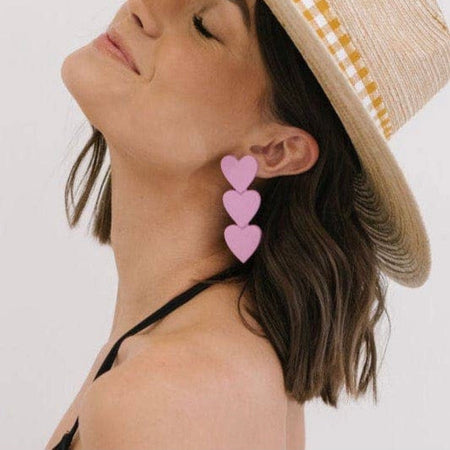Matte Pink Heart Earrings-Sunshine Tienda