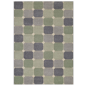 Portland 172 G Geometric Block Rugs in Green Grey Cream