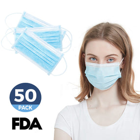 Disposable Face Mask  FDA Registered, 3-Layered (50 Pack)