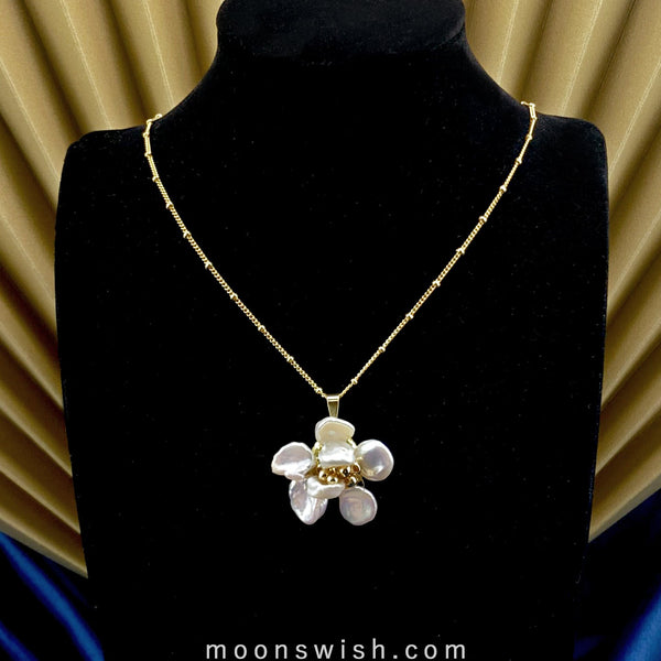 CELIA - Natural Keshi Pearl Flower Choker