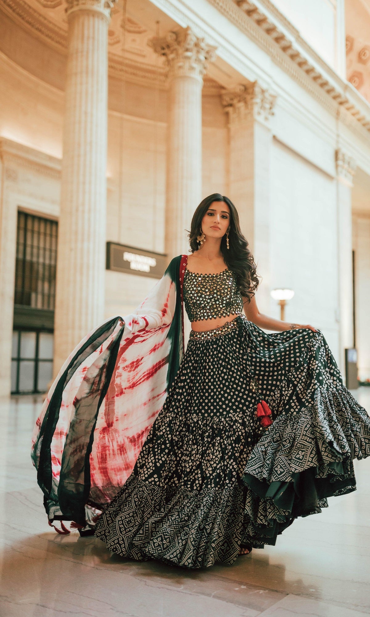 Milla Green Mirror Work Lehenga