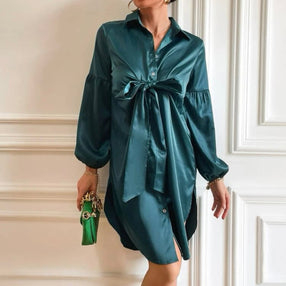 Emerald Green Satin Tie Front Dress