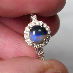 Miners Bench Stunning Black Crystal Opal 6mm Round 0.6cts in Sterling Silver 925 Adjustable Ring Setting FR131
