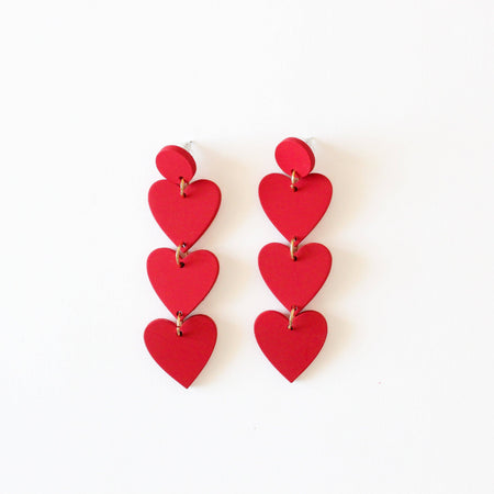 Red Drop Heart Earrings-Sunshine Tienda