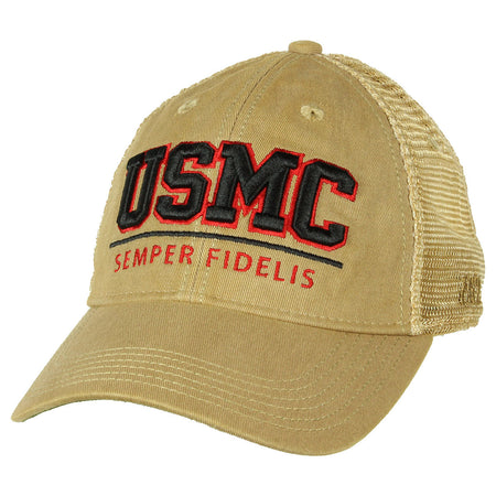 USMC &#39;Semper Fidelis&#39; Vintage Trucker Hat - Khaki