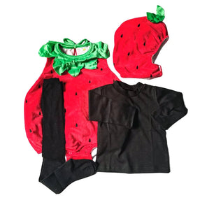2024 Baby Boy Girl Clothes Cartoon Strawberry Fruit Halloween Cosplay Costume Newborn Outfit Christmas Infant Clothing Set 4PCS