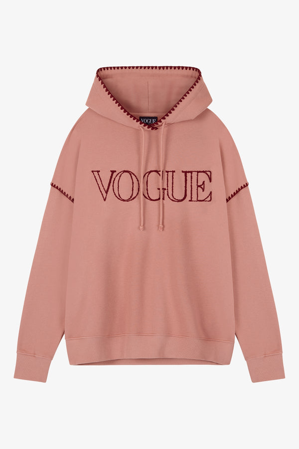 Sudadera hoodie VOGUE oversize rosa antiguo con logo bordado