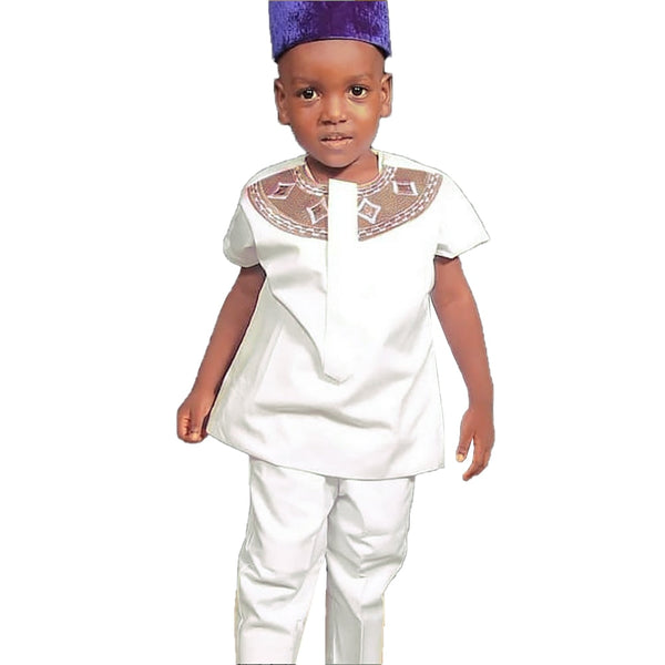 Boy&#39;s African - White 2 Piece Short Sleeve Suit