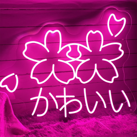 &quot;Kawaii&quot; Cherry Blossom Neon Sign