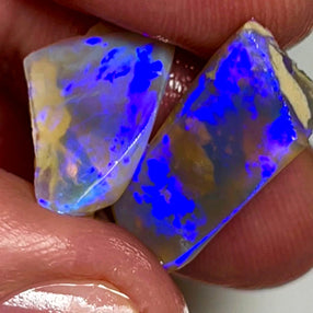 Lightning Ridge Opal Dark Crystal Seam Rough Rubs 12cts Gorgeous Display of Blues 18x9x7 &amp; 13x11x5 mm WAE43