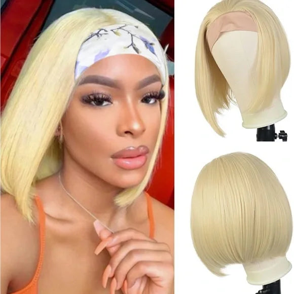 Megalook Tax Season Flash Sale 10 inch THROW ON &amp; GO | AFFORDABLE 613 Honey Blonde Headband Bob Wig