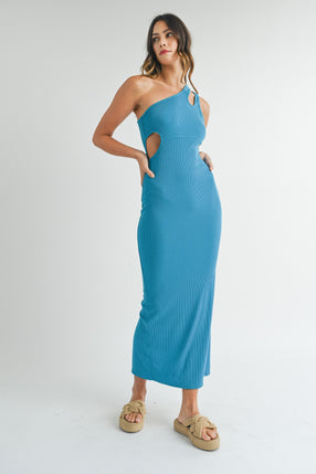 Aqua One Shoulder Cut Out Midi Dress