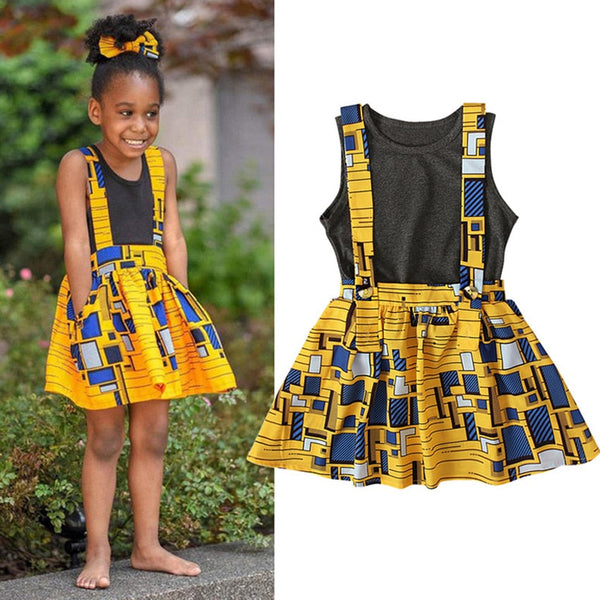 Girl&#39;s Yellow Geometric Detail Outfit - Dress Also Available