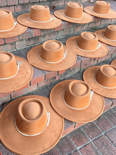 Cognac Vegan Suede round Brim Fedora