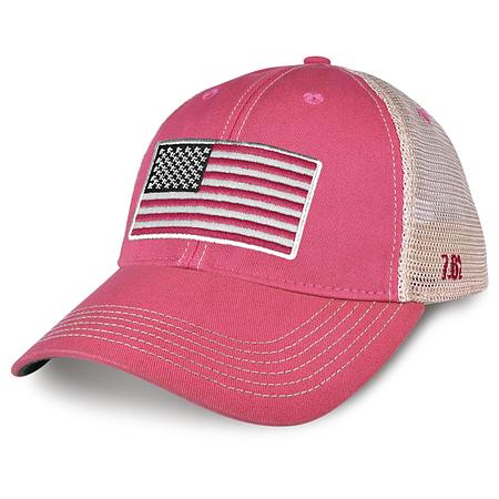 Women&#39;s US Flag Vintage Trucker Hat Pink