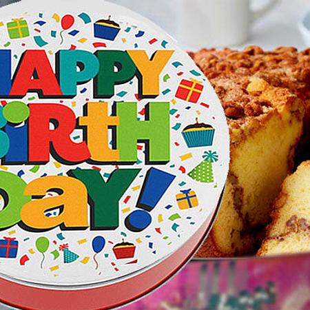 Traditional Cinnamon Walnut Cake in a Happy Birthday Gift Tin