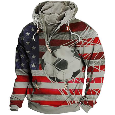 Mens Vintage American Flag Soccer All Over Print Zipper Hoodie