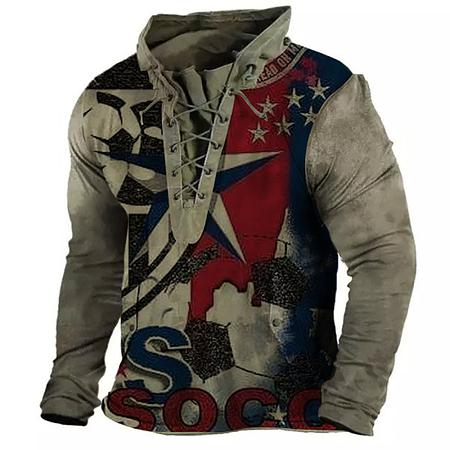 Mens Vintage Soccer Graphic Print Lace-Up Sweatshirt