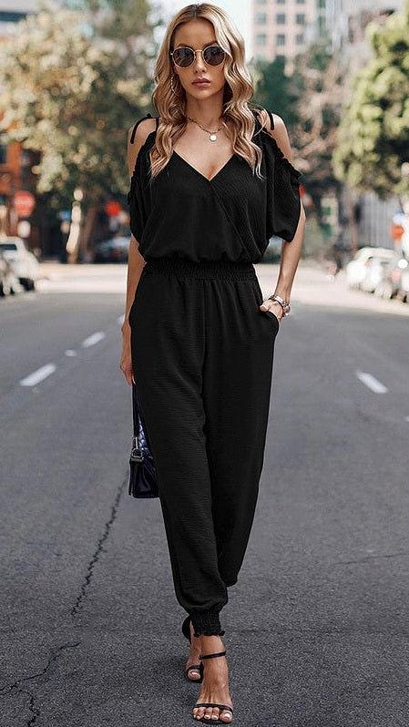 Cold Shoulder Wrap Detail Jumpsuit