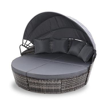 4 Piece Outdoor Day Bed With Shade (Grey)
