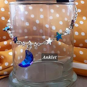 Crystal moon and star adjustable anklet