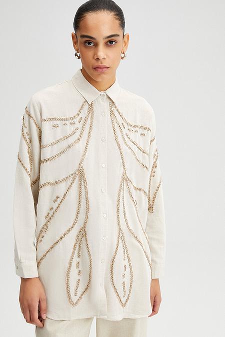 CHAIN EMBROIDERED LINEN SHIRT