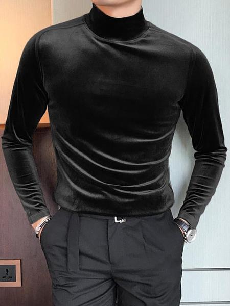 Mens High-neck Velvet Casual Long-sleeved T-Shirt SKUI46341 – INCERUNMEN