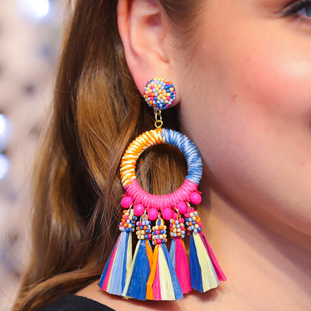 Multi-color Raffia Tassel Earrings