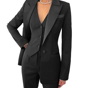 Women&#39;s Business 3 Pieces Slim Fit Solid Color Peak Lapel Suit (Blazer+vest+Pants)