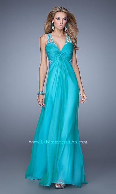 La Femme Strappy-Back Knot-Front Long Prom Dress