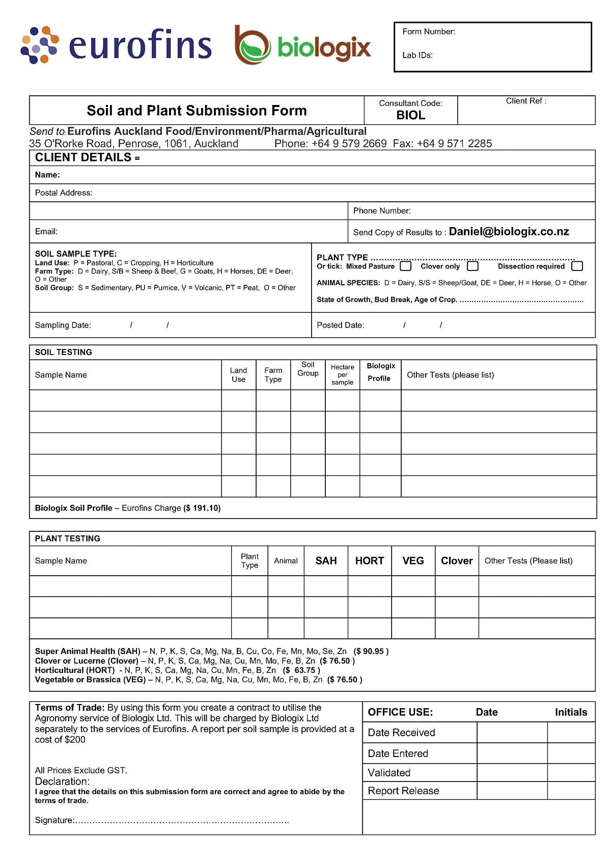 Biologix Soil and Leaf Reporting Service