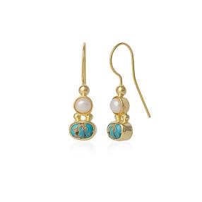 Authentic Turquoise Sterling Silver Drop Gold Plated Earring