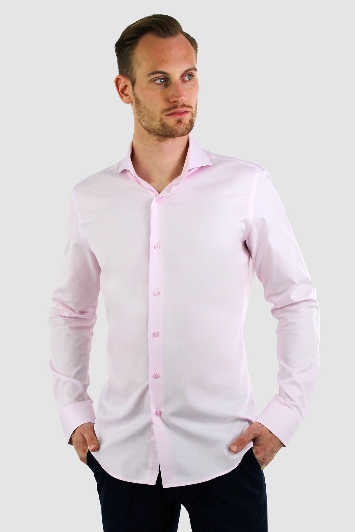 Strijkvrij Overhemd - Roze poplin