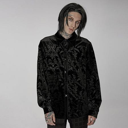 Men&#39;s Gothic Floral Printed Velvet Shirt