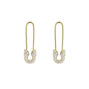 Pave Safety Pin Earring Jewelled Sterling Silver