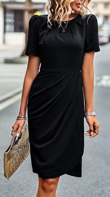 Block Solid Wrap Round Neck Dress