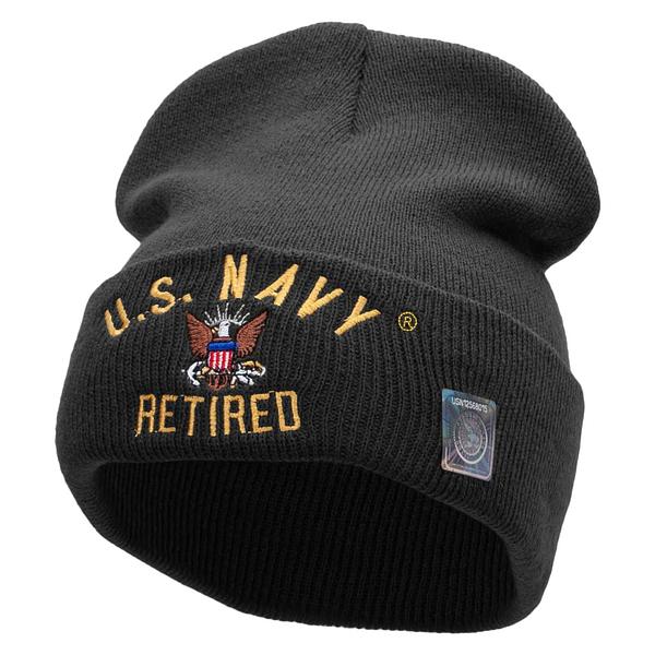Licensed US Navy Retired Military Embroidered Long Beanie Made in USA